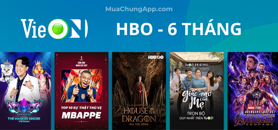 VieON HBO GO giá rẻ 6 tháng (tặng YouTube Premium 1 tháng)